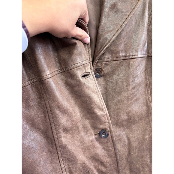 Retro‎ Wilsons Leather Women's Jacket Brown Genuine Leather Belted Blazer Size L - Picture 8 of 9